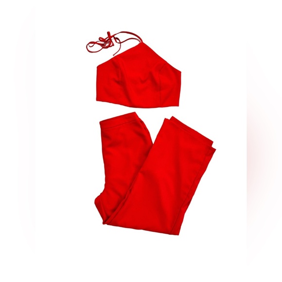 LULUS ~ Elegant Red Halter 2-Piece Wide Leg Pantsuit size XL - Picture 1 of 11